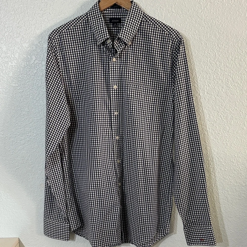 J. Crew Men‎ Button Down Navy White Checkered Gingham Shirt
